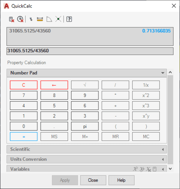 Hộp QuickCalc AutoCAD