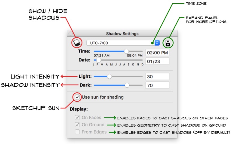 Bảng cài đặt đổ bóng trong sketchup