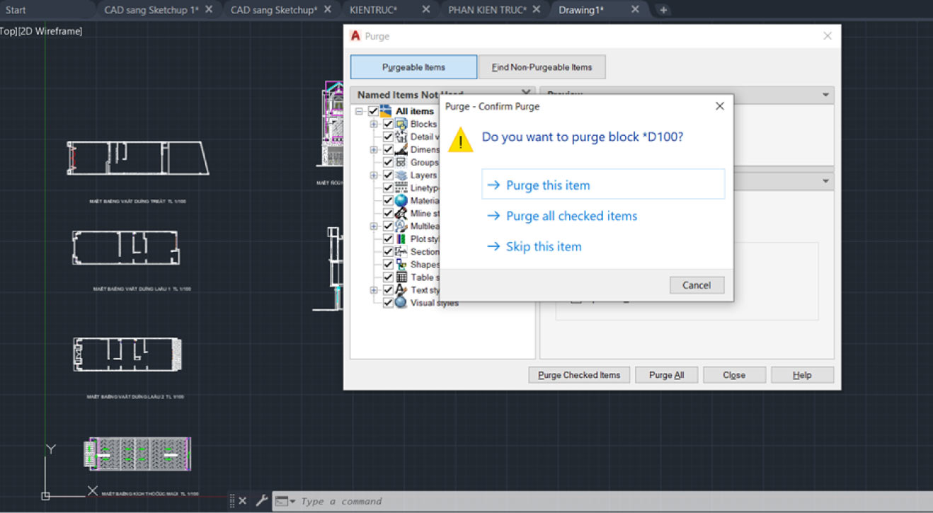 Lọc bản vẽ AutoCAD Purge