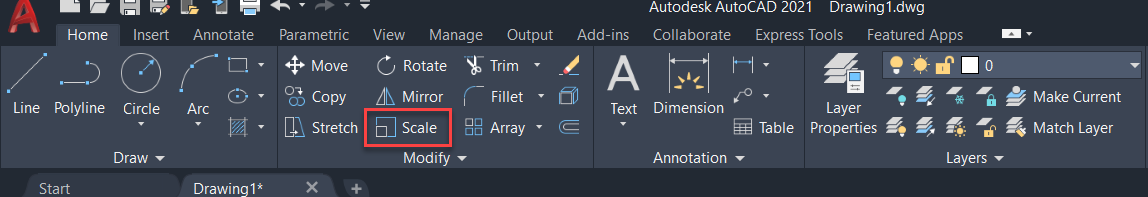 Lệnh Scale Thanh Công Cụ AutoCAD