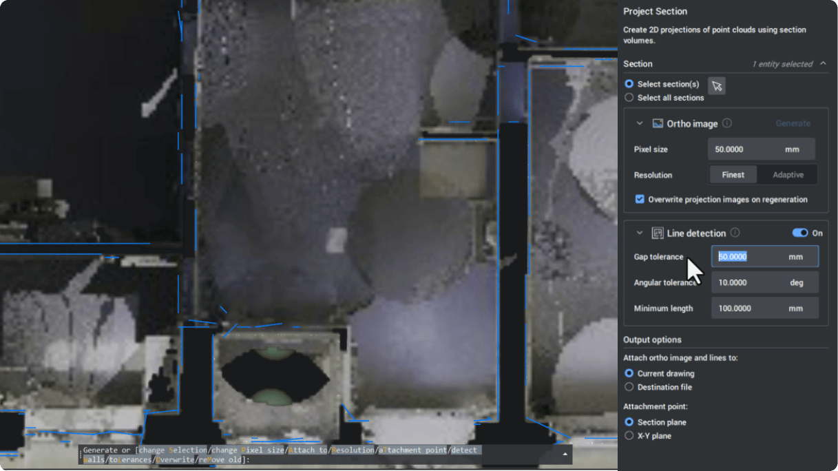 Auto line detection and ortho image generation